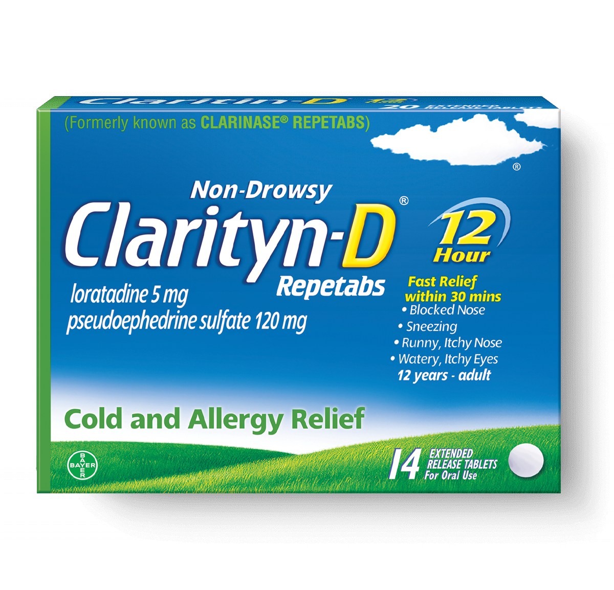 front view of Claritin-D 12 hour tablets package