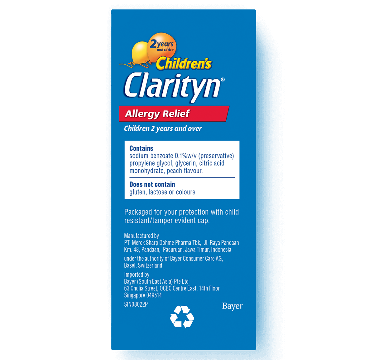 reverse view of children’s Clarityn syrup 24-Hour package